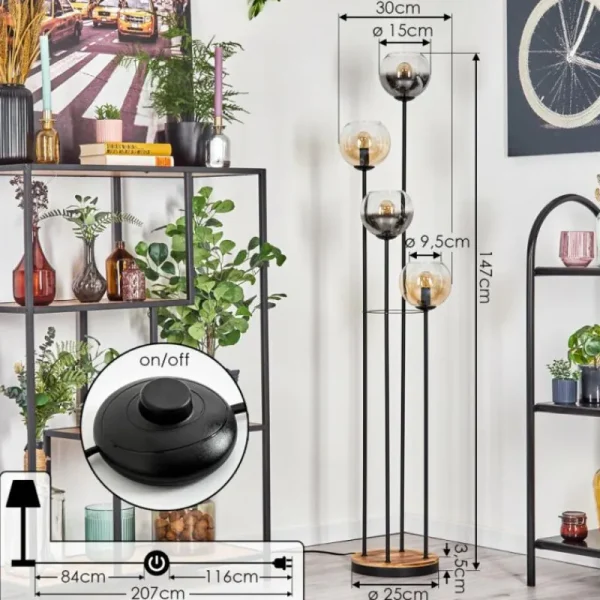 hofstein Koyoto Lampadaire 30 cm Bois clair, Noir, 4 lumières* Lampes Modernes