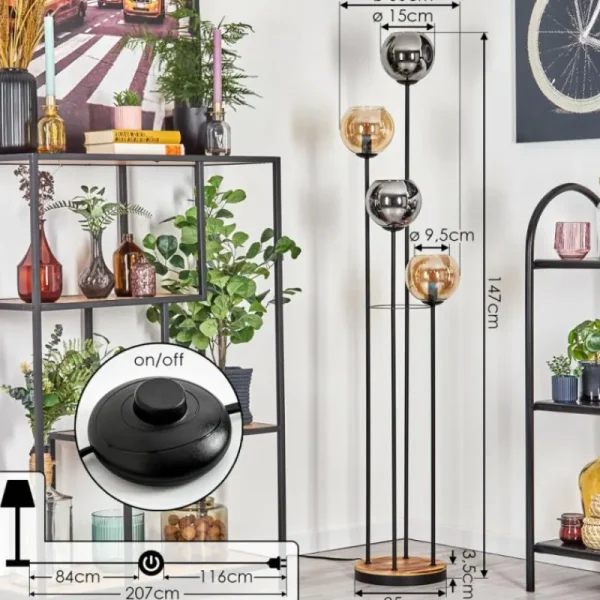hofstein Koyoto Lampadaire 30 cm Bois clair, Noir, 4 lumières* Lampes Modernes