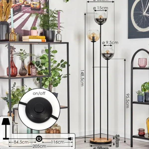 hofstein Koyoto Lampadaire 30 cm Bois clair, Noir, 3 lumières* Lampes Modernes
