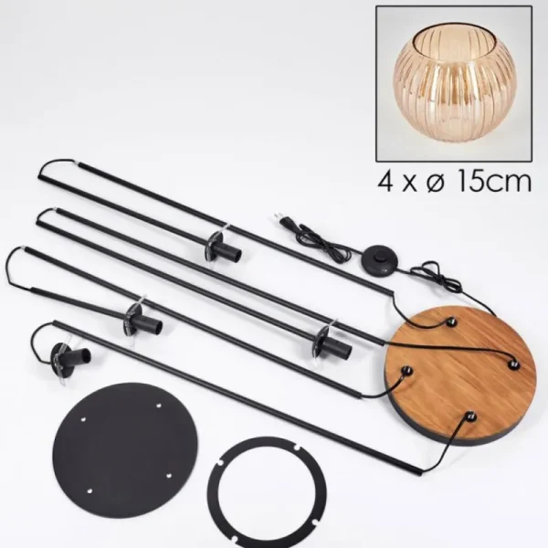 hofstein Koyoto Lampadaire 30 cm Bois foncé, Noir, 4 lumières* Lampes Modernes