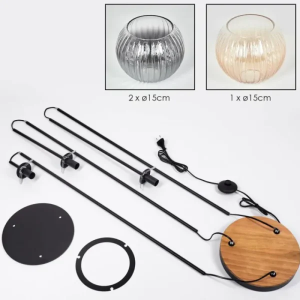 hofstein Koyoto Lampadaire 30 cm Bois foncé, Noir, 3 lumières* Lampes Modernes