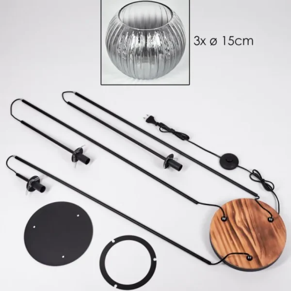 hofstein Koyoto Lampadaire 30 cm Bois clair, Noir, 3 lumières* Lampes Modernes