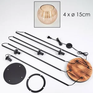 hofstein Koyoto Lampadaire 30 cm Bois clair, Noir, 4 lumières* Lampes Modernes
