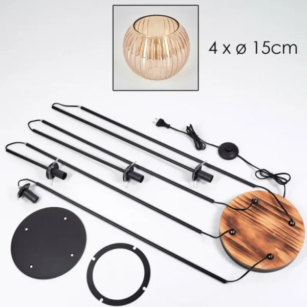 hofstein Koyoto Lampadaire 30 cm Bois clair, Noir, 4 lumières* Lampes Modernes
