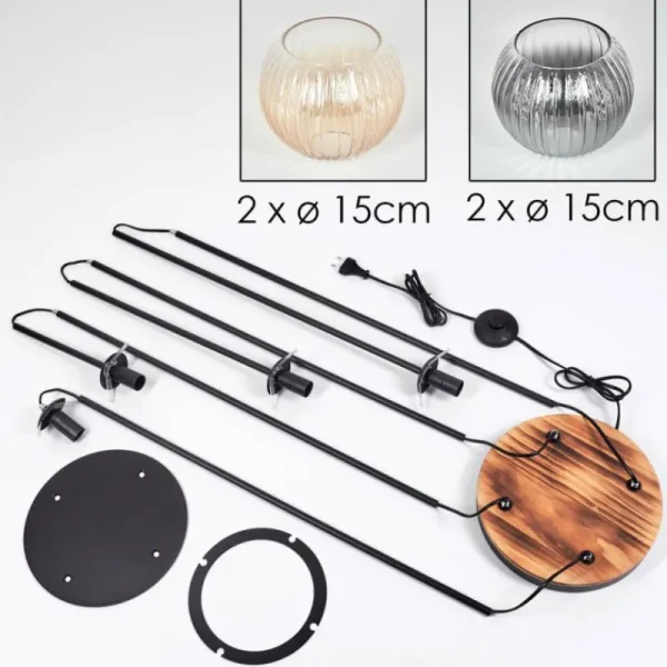 hofstein Koyoto Lampadaire 30 cm Bois clair, Noir, 4 lumières* Lampes Modernes