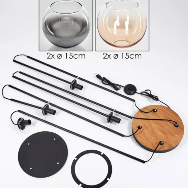 hofstein Koyoto Lampadaire 30 cm Bois foncé, Noir, 4 lumières* Lampes Modernes