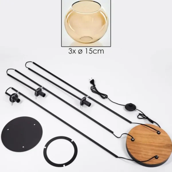 hofstein Koyoto Lampadaire 30 cm Bois foncé, Noir, 3 lumières* Lampes Modernes