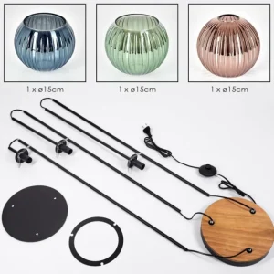 hofstein Koyoto Lampadaire 30 cm Bois foncé, Noir, 3 lumières* Lampes Modernes