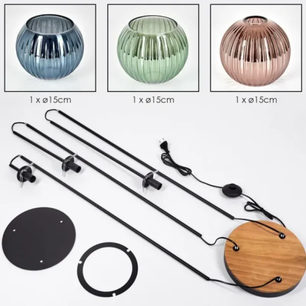 hofstein Koyoto Lampadaire 30 cm Bois foncé, Noir, 3 lumières* Lampes Modernes