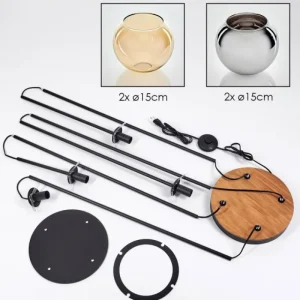 hofstein Koyoto Lampadaire 30 cm Bois foncé, Noir, 4 lumières* Lampes Modernes