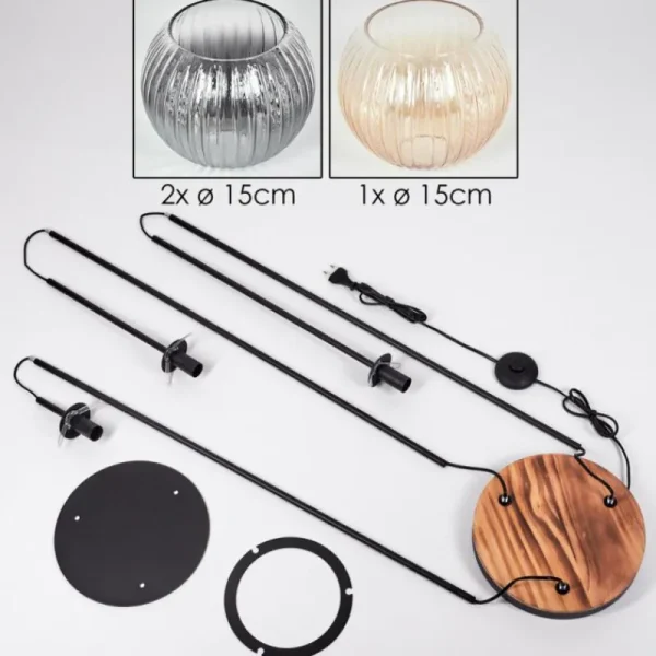 hofstein Koyoto Lampadaire 30 cm Bois clair, Noir, 3 lumières* Lampes Modernes