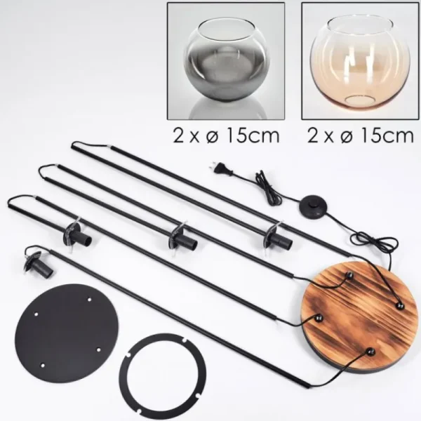 hofstein Koyoto Lampadaire 30 cm Bois clair, Noir, 4 lumières* Lampes Modernes