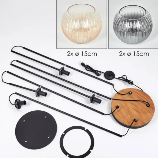 hofstein Koyoto Lampadaire 30 cm Bois foncé, Noir, 4 lumières* Lampes Modernes