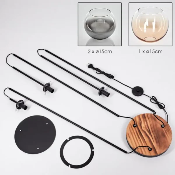 hofstein Koyoto Lampadaire 30 cm Bois clair, Noir, 3 lumières* Lampes Modernes