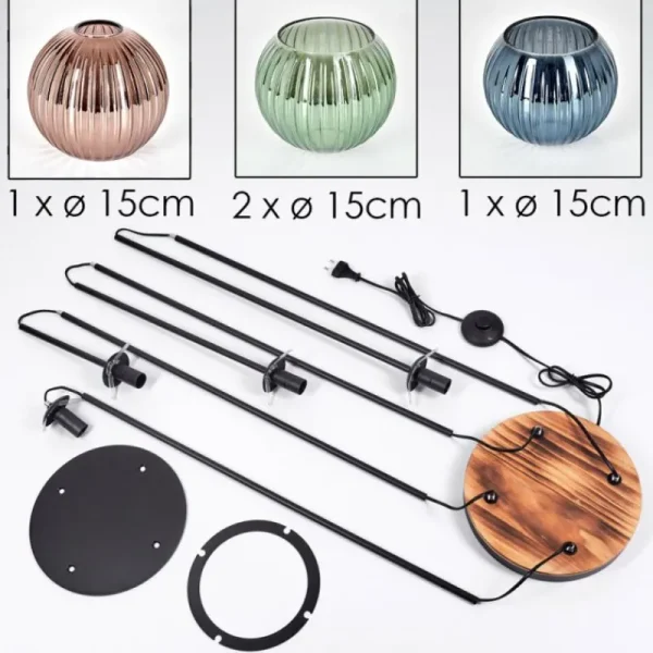 hofstein Koyoto Lampadaire 30 cm Bois clair, Noir, 4 lumières* Lampes Modernes