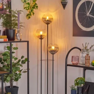 hofstein Koyoto Lampadaire 30 cm Bois foncé, Noir, 3 lumières* Lampes Modernes