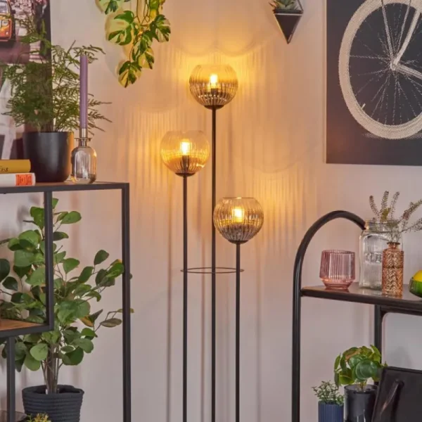 hofstein Koyoto Lampadaire 30 cm Bois foncé, Noir, 3 lumières* Lampes Modernes