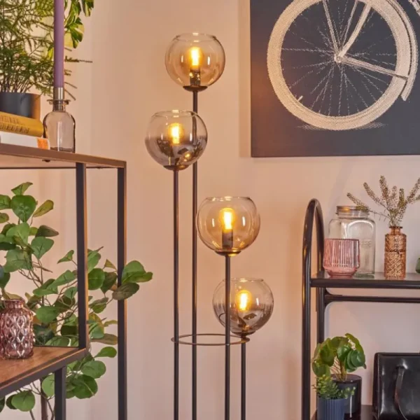 hofstein Koyoto Lampadaire 30 cm Bois clair, Noir, 4 lumières* Lampes Modernes