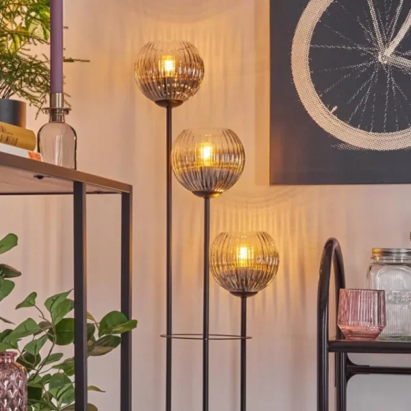 hofstein Koyoto Lampadaire 30 cm Bois clair, Noir, 3 lumières* Lampes Modernes