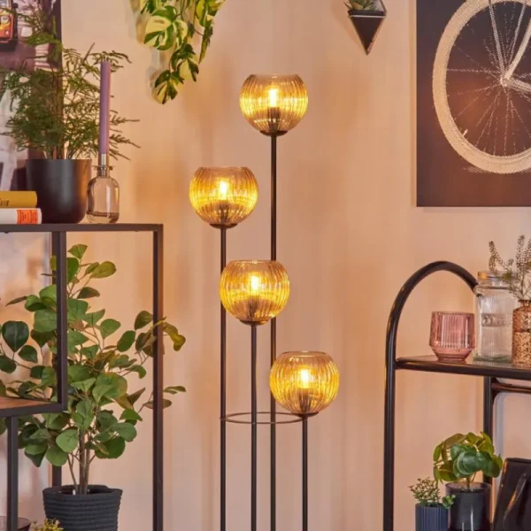 hofstein Koyoto Lampadaire 30 cm Bois clair, Noir, 4 lumières* Lampes Modernes