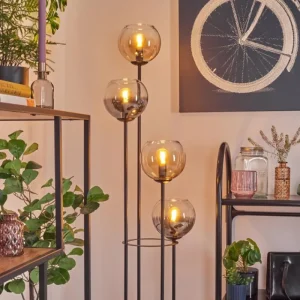 hofstein Koyoto Lampadaire 30 cm Bois foncé, Noir, 4 lumières* Lampes Modernes