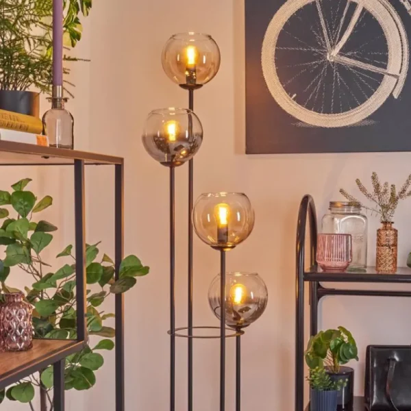 hofstein Koyoto Lampadaire 30 cm Bois foncé, Noir, 4 lumières* Lampes Modernes