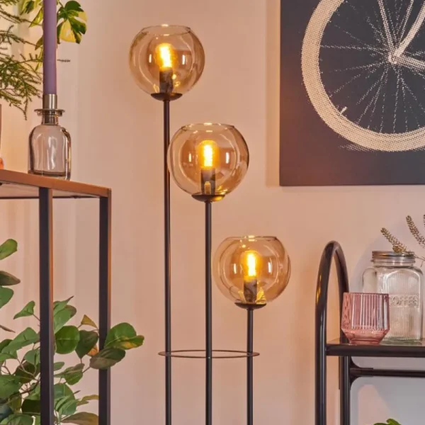 hofstein Koyoto Lampadaire 30 cm Bois foncé, Noir, 3 lumières* Lampes Modernes