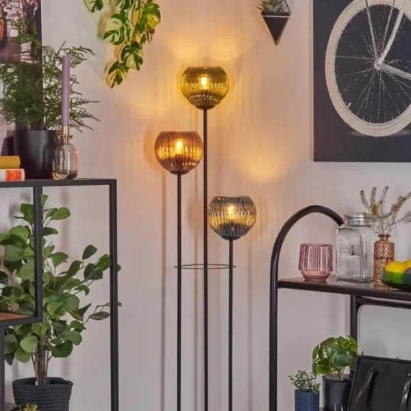 hofstein Koyoto Lampadaire 30 cm Bois foncé, Noir, 3 lumières* Lampes Modernes