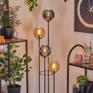 hofstein Koyoto Lampadaire 30 cm Bois foncé, Noir, 4 lumières* Lampes Modernes
