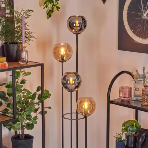 hofstein Koyoto Lampadaire 30 cm Bois foncé, Noir, 4 lumières* Lampes Modernes