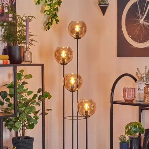 hofstein Koyoto Lampadaire 30 cm Bois foncé, Noir, 4 lumières* Lampes Modernes