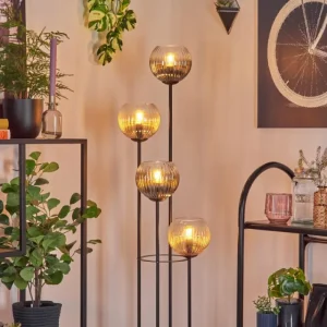hofstein Koyoto Lampadaire 30 cm Bois foncé, Noir, 4 lumières* Lampes Modernes
