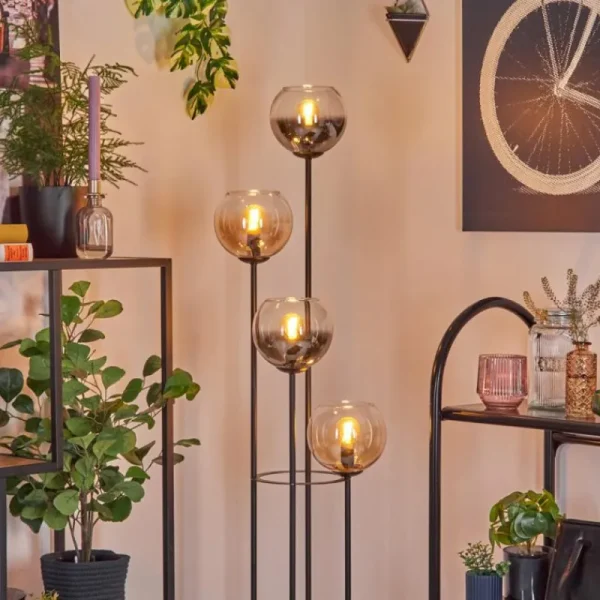 hofstein Koyoto Lampadaire 30 cm Bois clair, Noir, 4 lumières* Lampes Modernes