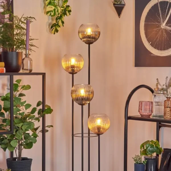 hofstein Koyoto Lampadaire 30 cm Bois foncé, Noir, 4 lumières* Lampes Modernes