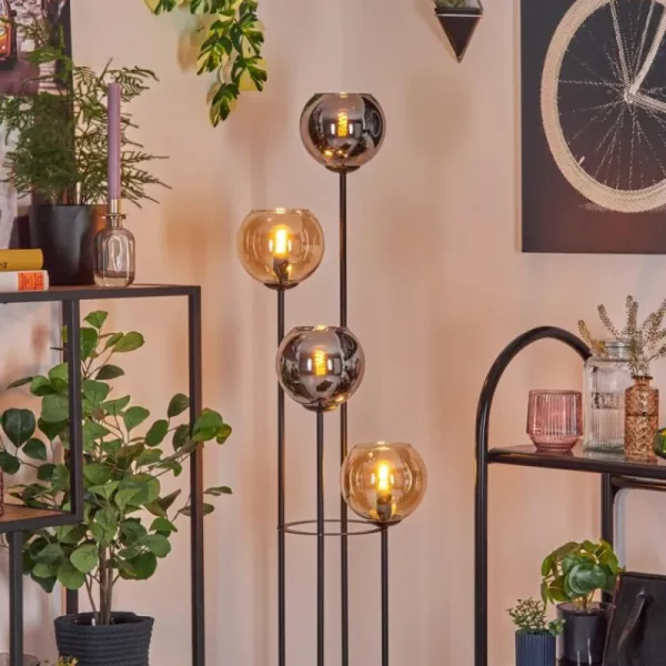 hofstein Koyoto Lampadaire 30 cm Bois clair, Noir, 4 lumières* Lampes Modernes