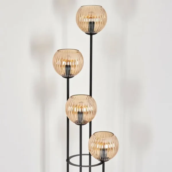 hofstein Koyoto Lampadaire 30 cm Bois foncé, Noir, 4 lumières* Lampes Modernes