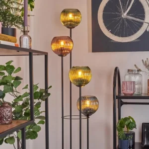 hofstein Koyoto Lampadaire 30 cm Bois clair, Noir, 4 lumières* Lampes Modernes