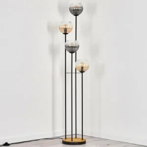 hofstein Koyoto Lampadaire 30 cm Bois foncé, Noir, 4 lumières* Lampes Modernes