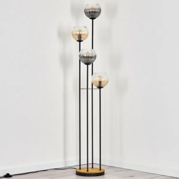 hofstein Koyoto Lampadaire 30 cm Bois foncé, Noir, 4 lumières* Lampes Modernes