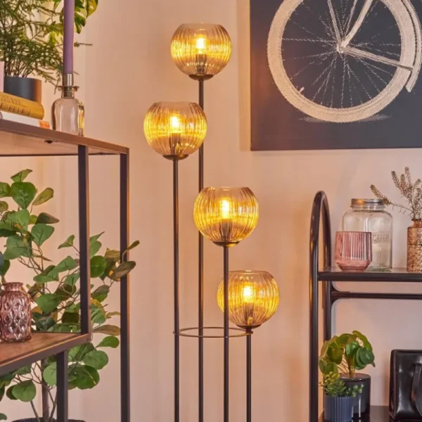 hofstein Koyoto Lampadaire 30 cm Bois foncé, Noir, 4 lumières* Lampes Modernes