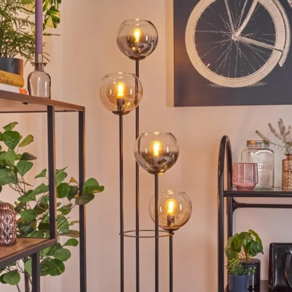 hofstein Koyoto Lampadaire 30 cm Bois foncé, Noir, 4 lumières* Lampes Modernes