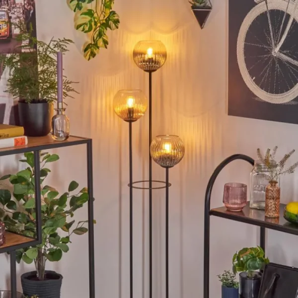 hofstein Koyoto Lampadaire 30 cm Bois foncé, Noir, 3 lumières* Lampes Modernes