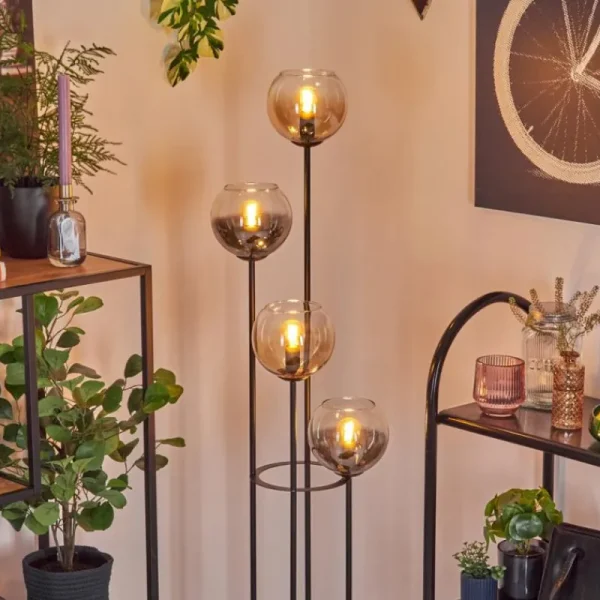 hofstein Koyoto Lampadaire 30 cm Bois clair, Noir, 4 lumières* Lampes Modernes