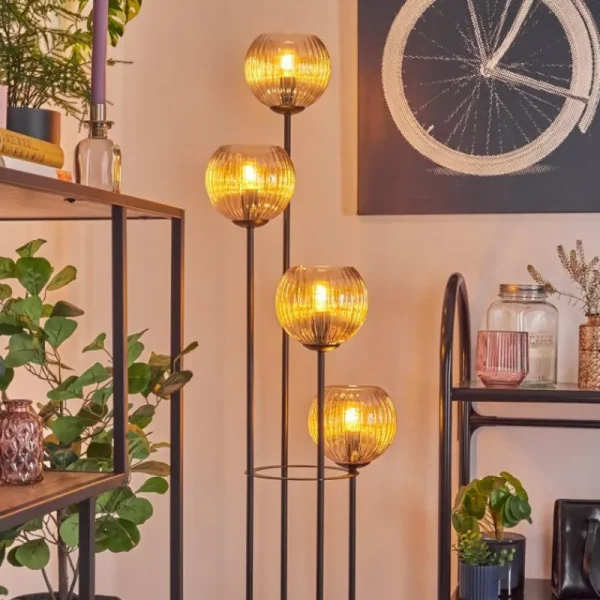 hofstein Koyoto Lampadaire 30 cm Bois clair, Noir, 4 lumières* Lampes Modernes