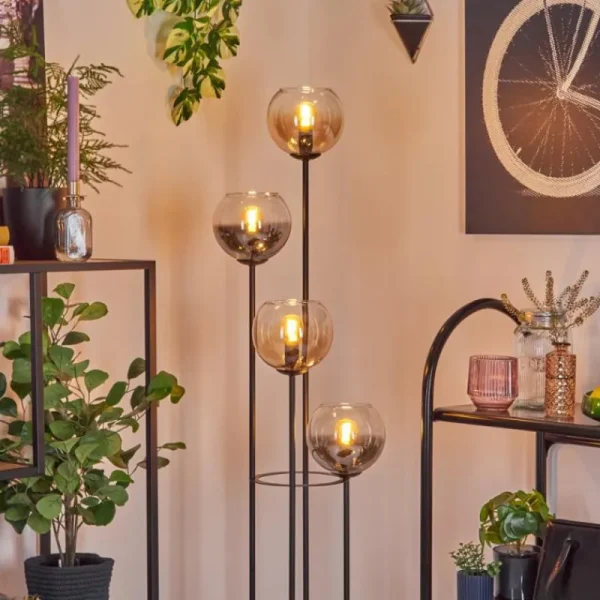 hofstein Koyoto Lampadaire 30 cm Bois foncé, Noir, 4 lumières* Lampes Modernes