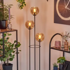 hofstein Koyoto Lampadaire 30 cm Bois foncé, Noir, 3 lumières* Lampes Modernes
