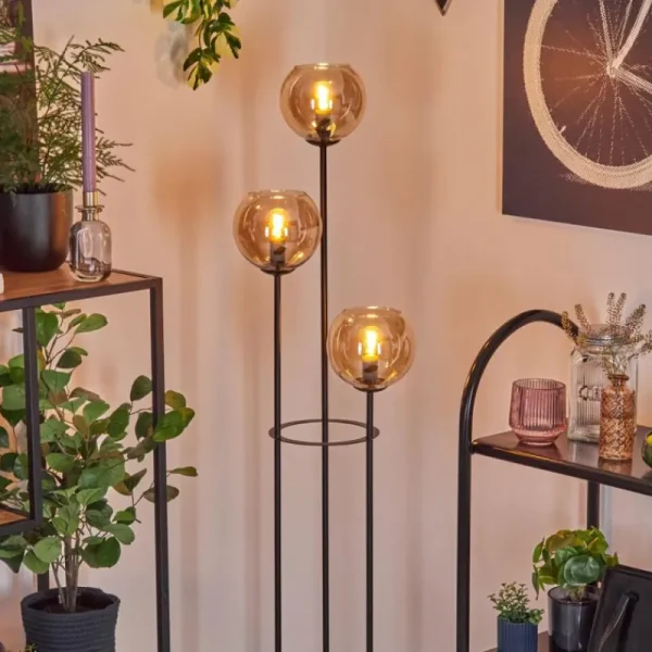 hofstein Koyoto Lampadaire 30 cm Bois foncé, Noir, 3 lumières* Lampes Modernes