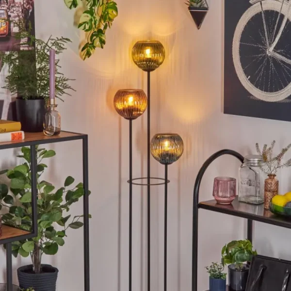 hofstein Koyoto Lampadaire 30 cm Bois foncé, Noir, 3 lumières* Lampes Modernes