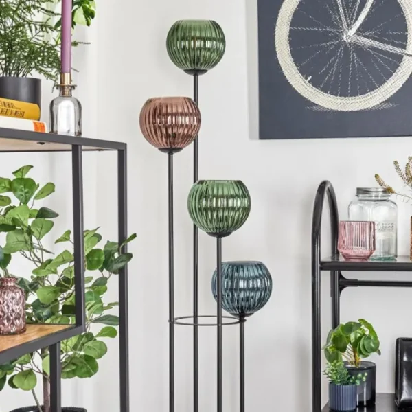 hofstein Koyoto Lampadaire 30 cm Bois clair, Noir, 4 lumières* Lampes Modernes