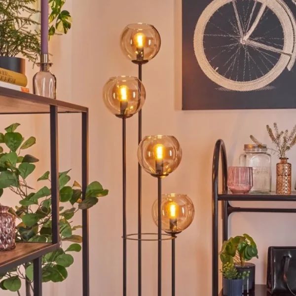 hofstein Koyoto Lampadaire 30 cm Bois foncé, Noir, 4 lumières* Lampes Modernes